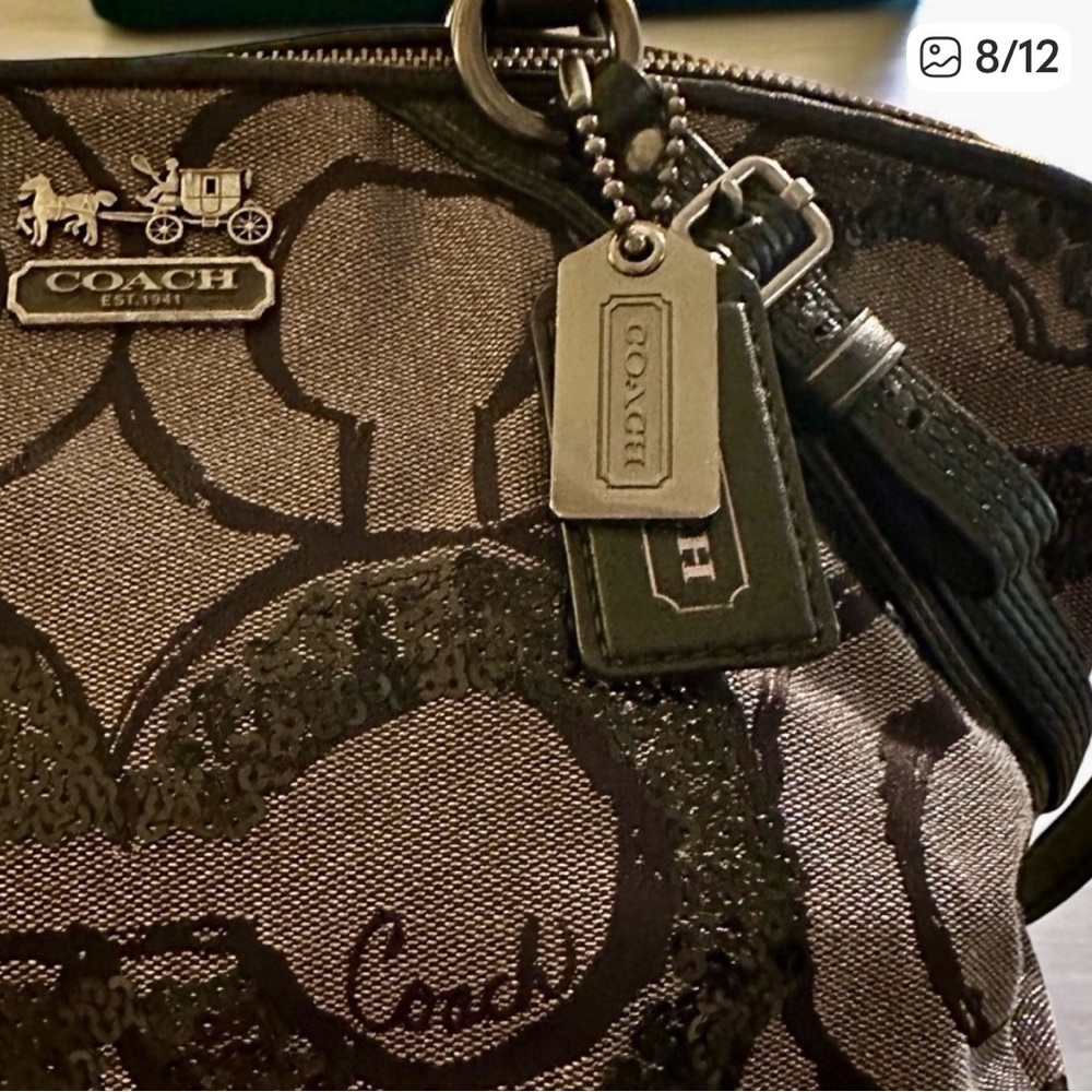 2010 Coach Madison Sophia Sequin Op Art Satchel – Black/Gunmetal EUC - Picture 6 of 12